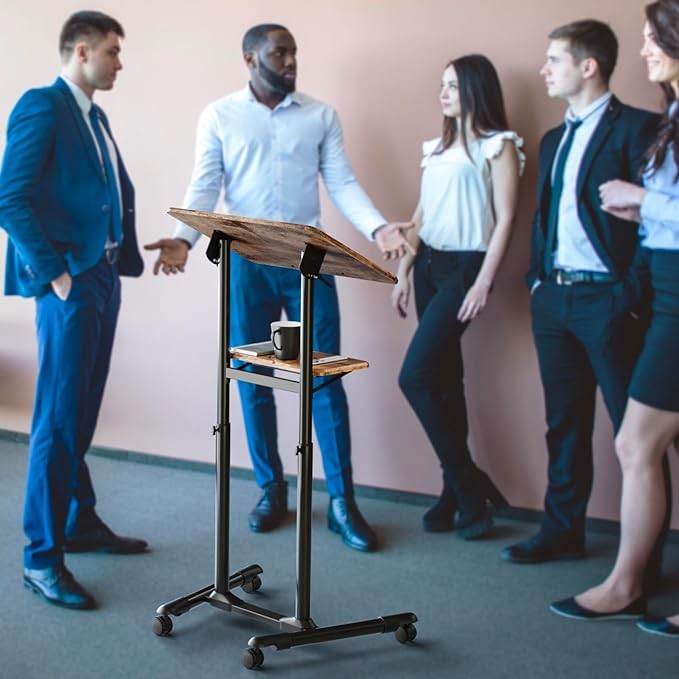 Height Adjustable Mobile Laptop Podium Desk with Wheels Storage Tray