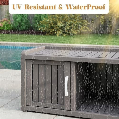 Waterproof Shoe Storage Cabinet Bench 2 Door Resin Unit with Shelves Grey