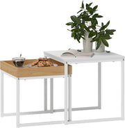 Modern Nesting Coffee Table Set Wood White Square Side End Tables Storage Tray T