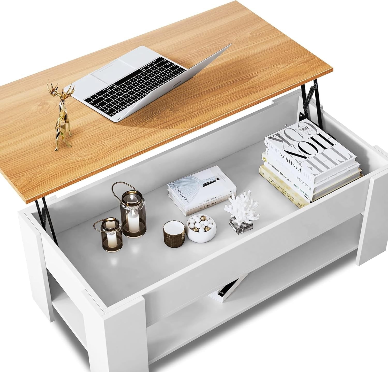 Lift Top Coffee Table with Hidden Storage, Modern Wooden Sofa Table, 100x50cm