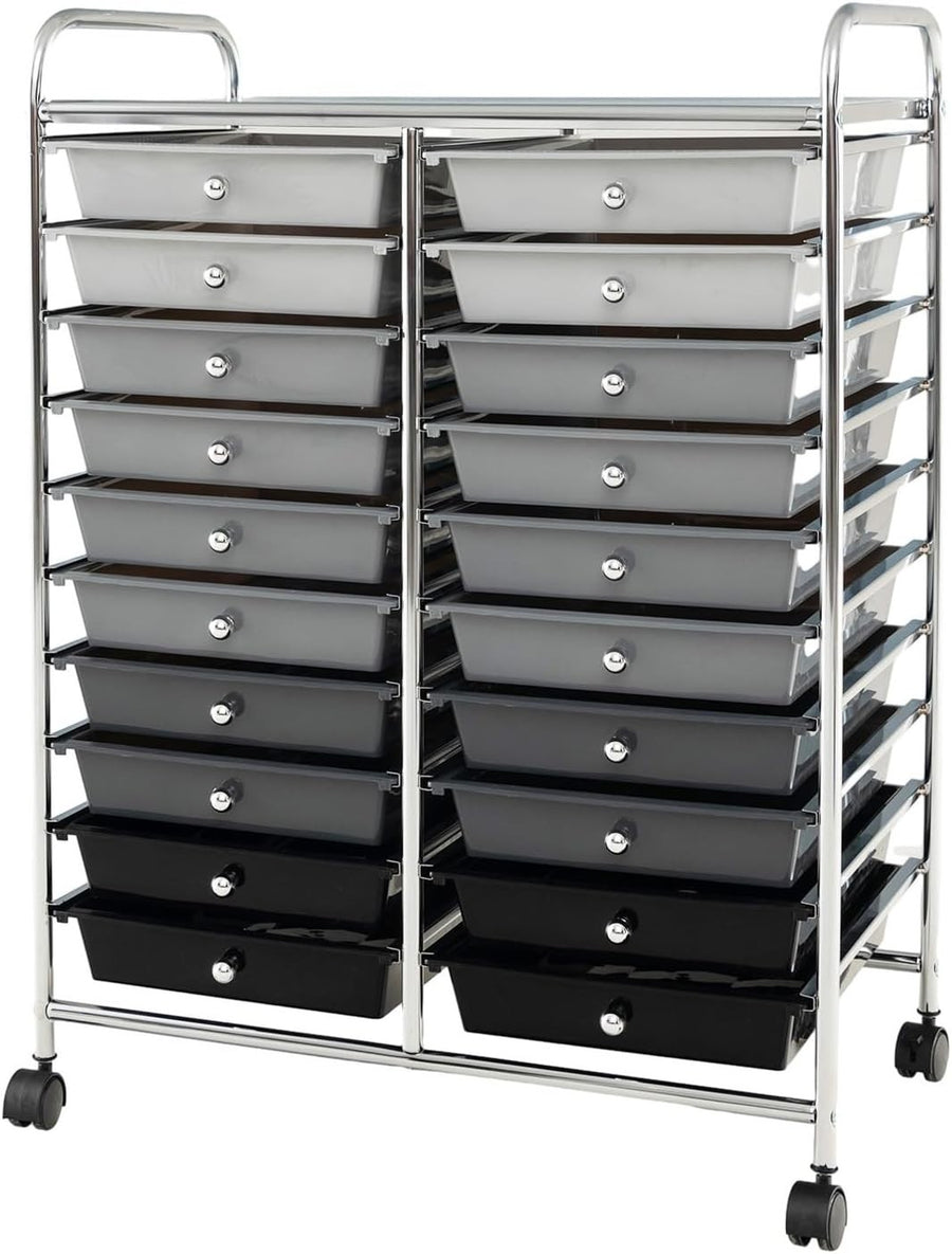 20 Drawer Rolling Storage Trolley Organiser Cart Beauty Office Black