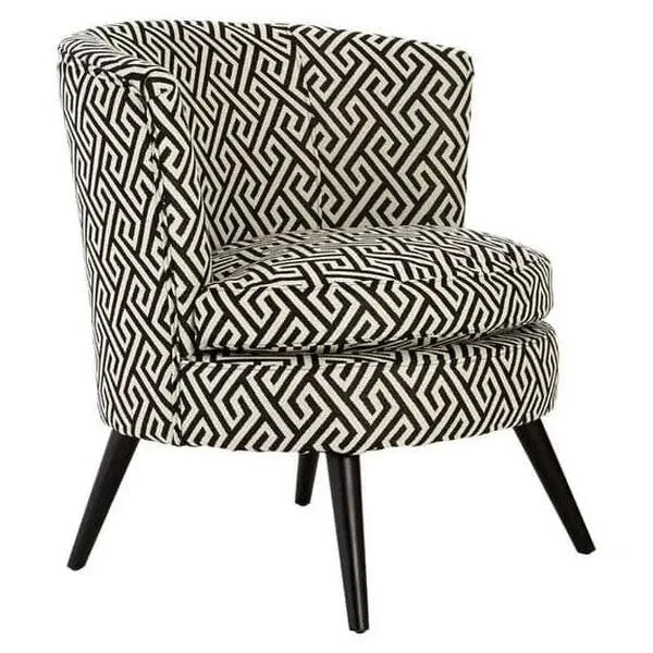 Greek Key Black Beige Accent Armchair | Round Jacquard Lounge Chair