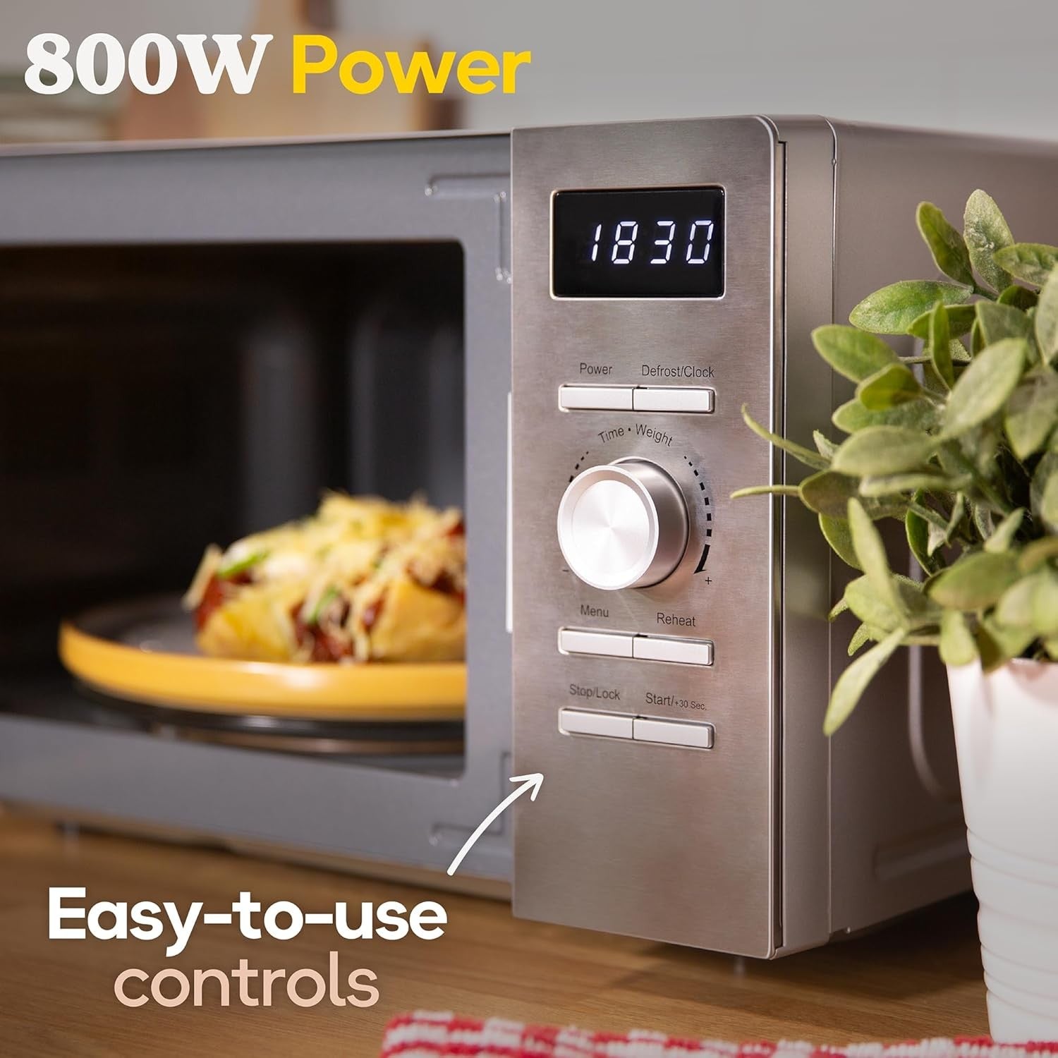 20L 800W Stainless Steel Digital Microwave 8 Auto Cook Defrost