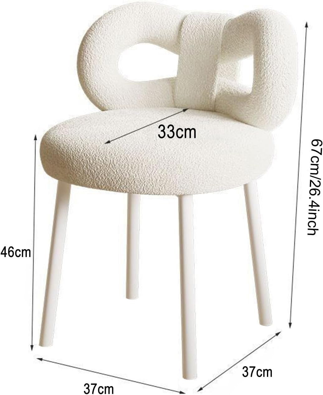 Vanity Stool with Soft Faux Wool Seat and Backrest, Bedroom Chair for Adults