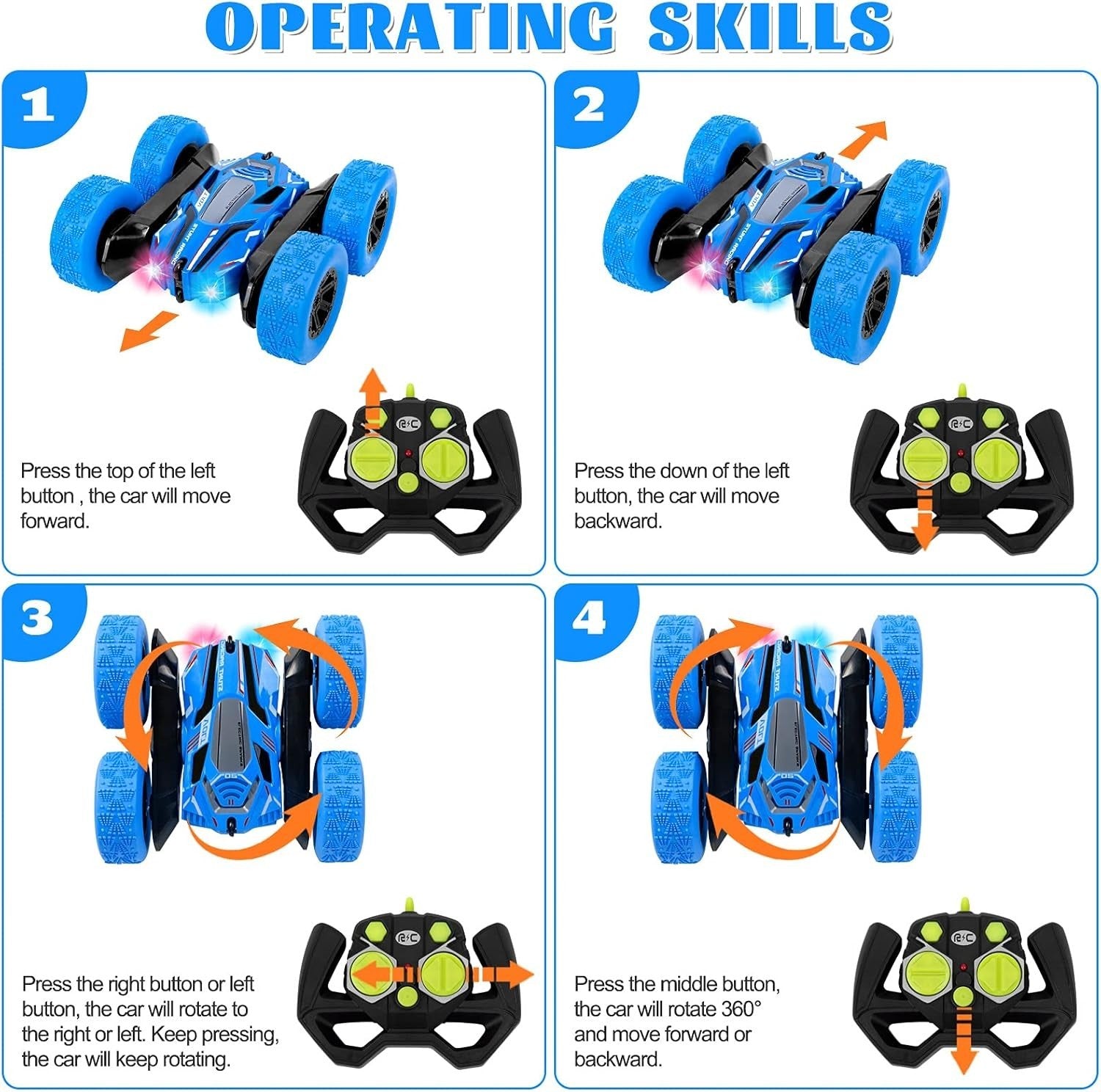 360° RC Stunt Car – Double-Sided Flip Remote Control Car, Blue