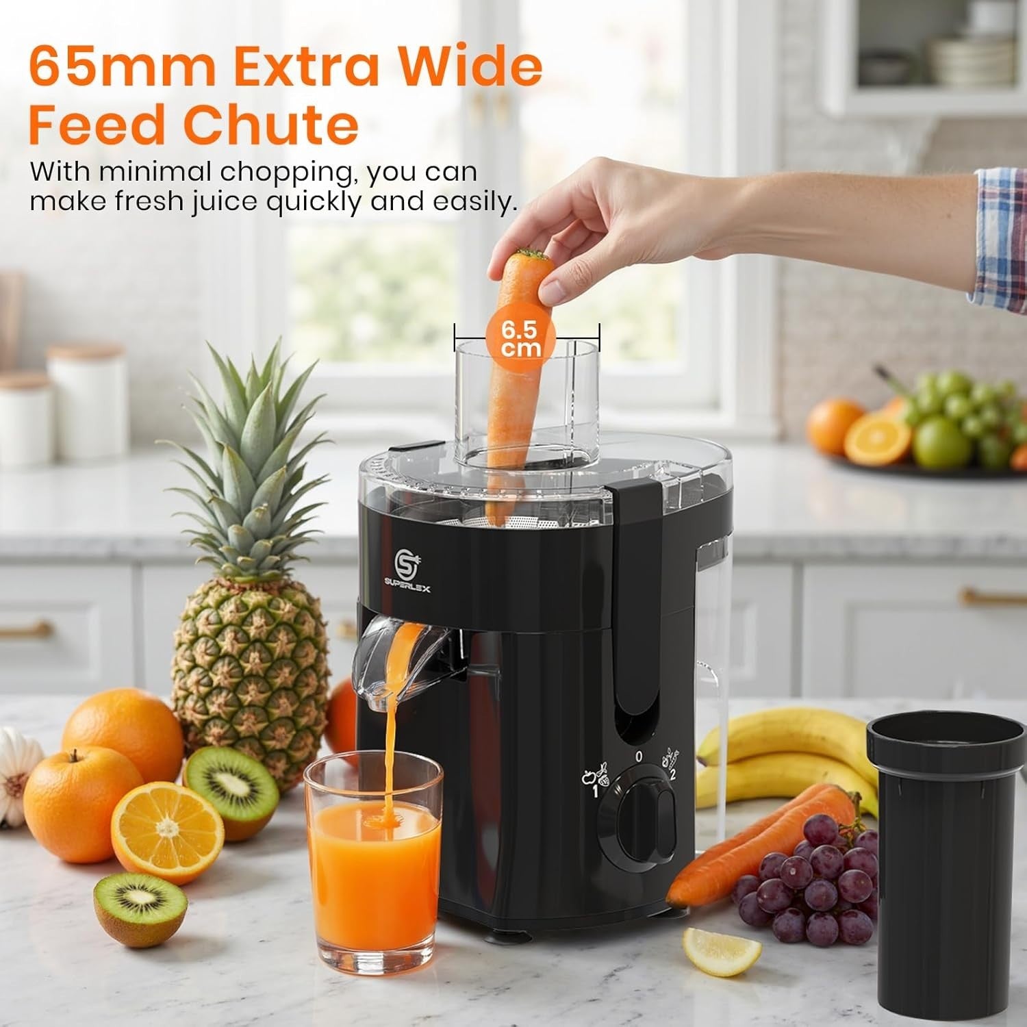Juicer Machine 65mm Wide Feed Chute 2 Speed Whole Fruit Easy Clean 400W
