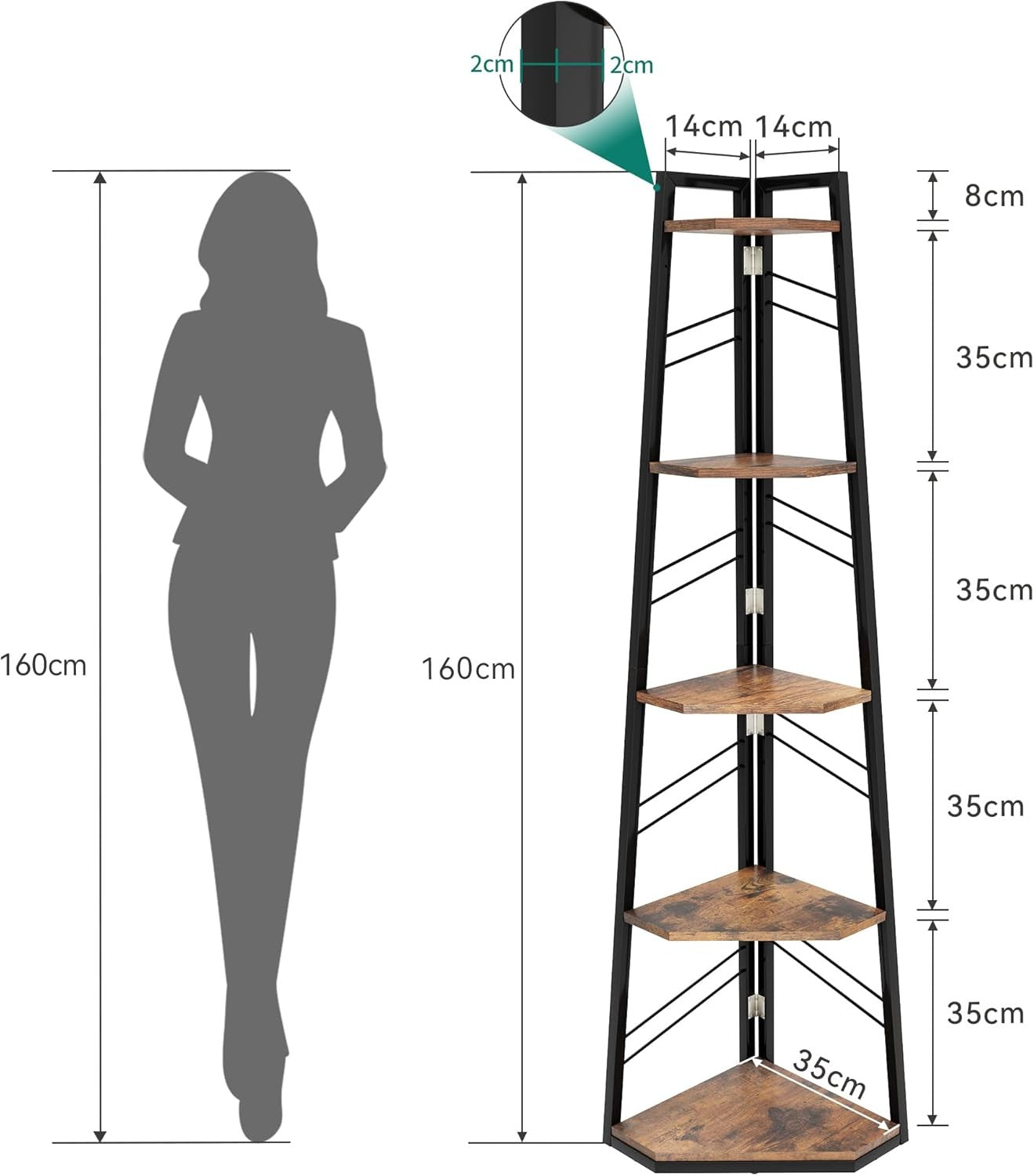 5-Tier Industrial Corner Shelf Unit – Space-Saving Ladder Bookcase for Living