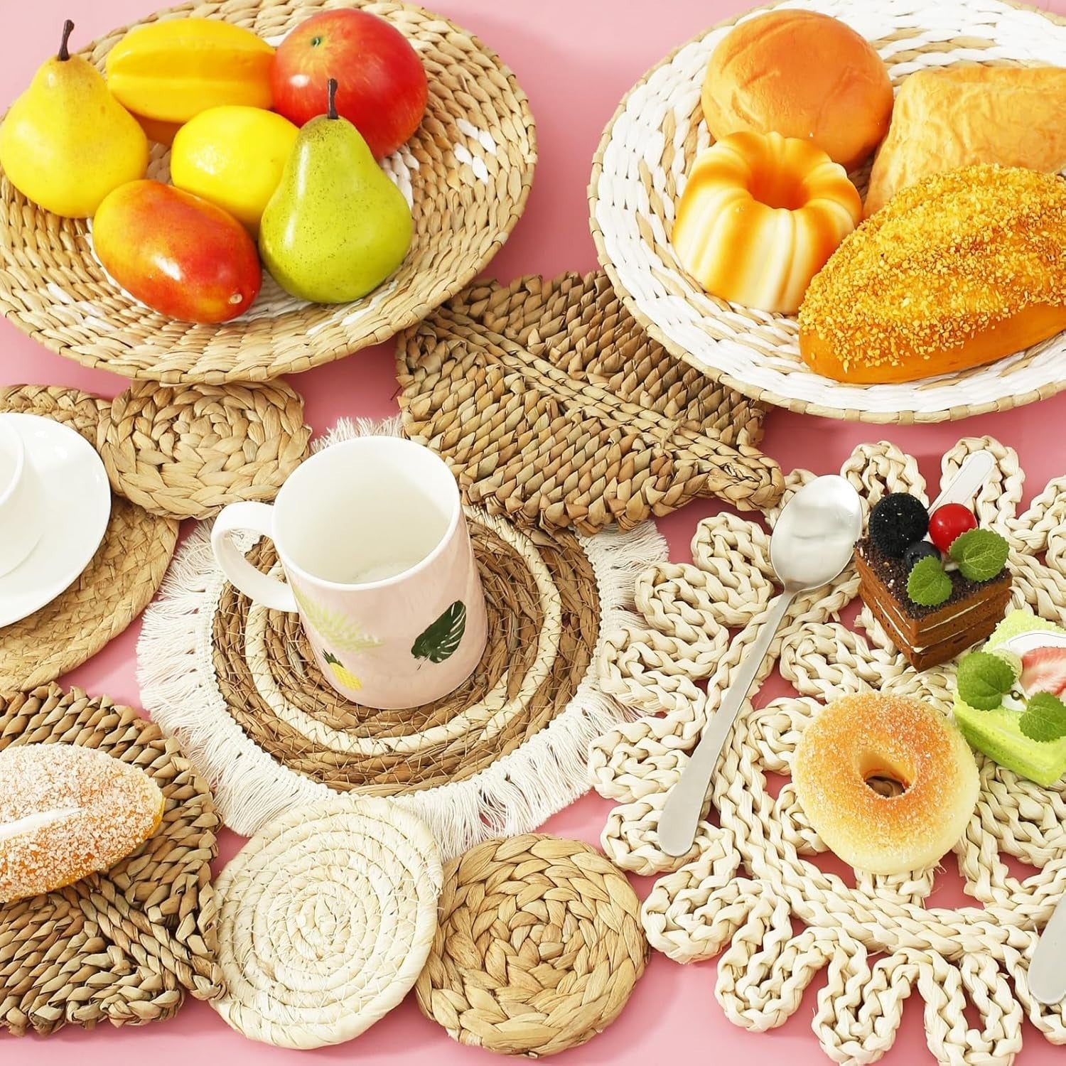 10PCS Boho Woven Wall Baskets Handmade Rattan Decor Round Set