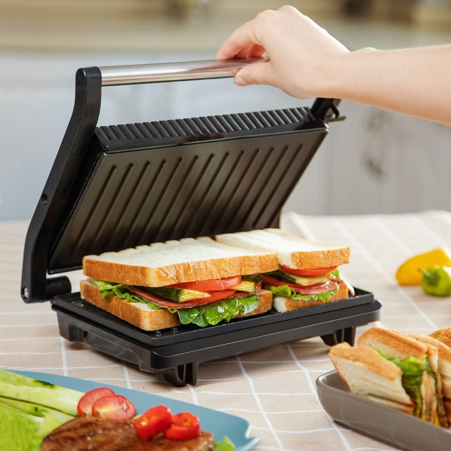 Panini Press Grill Toaster Maker Non-Stick 180° Open 800W Stainless Steel