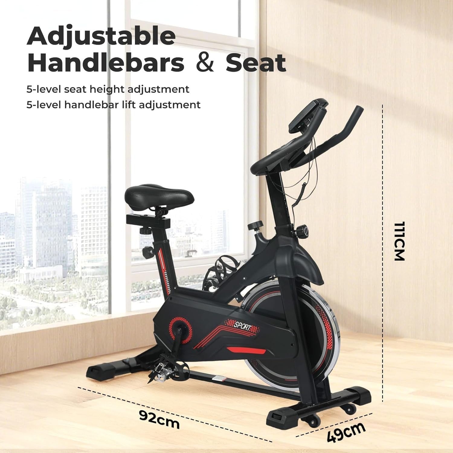 Indoor Exercise Bike w/ Adjustable Seat, Quiet Belt Drive & LCD Monitor, 150kg
