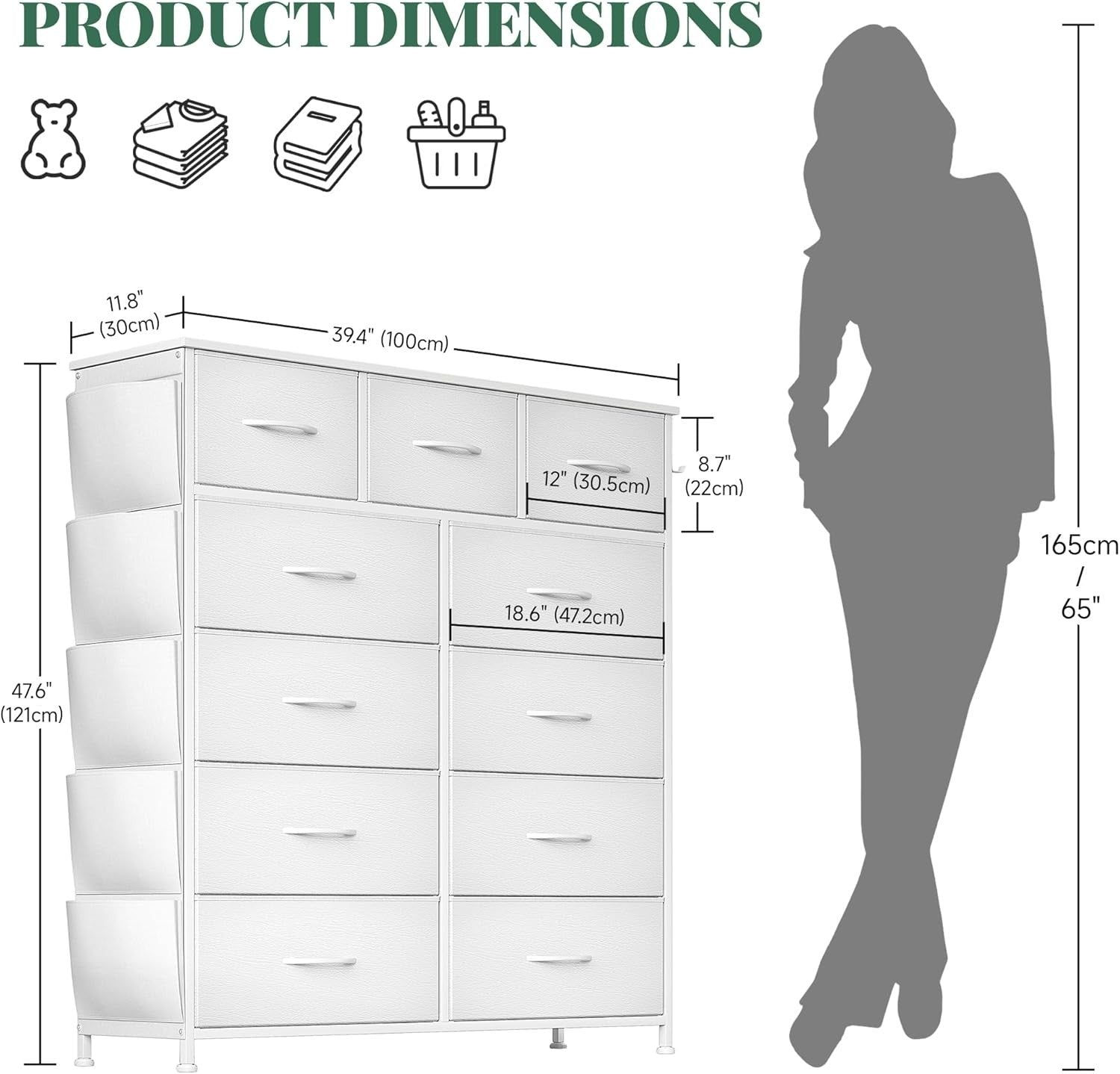 11 Drawer Storage Chest with Fabric Bins | Space-Saving Bedroom Organizer