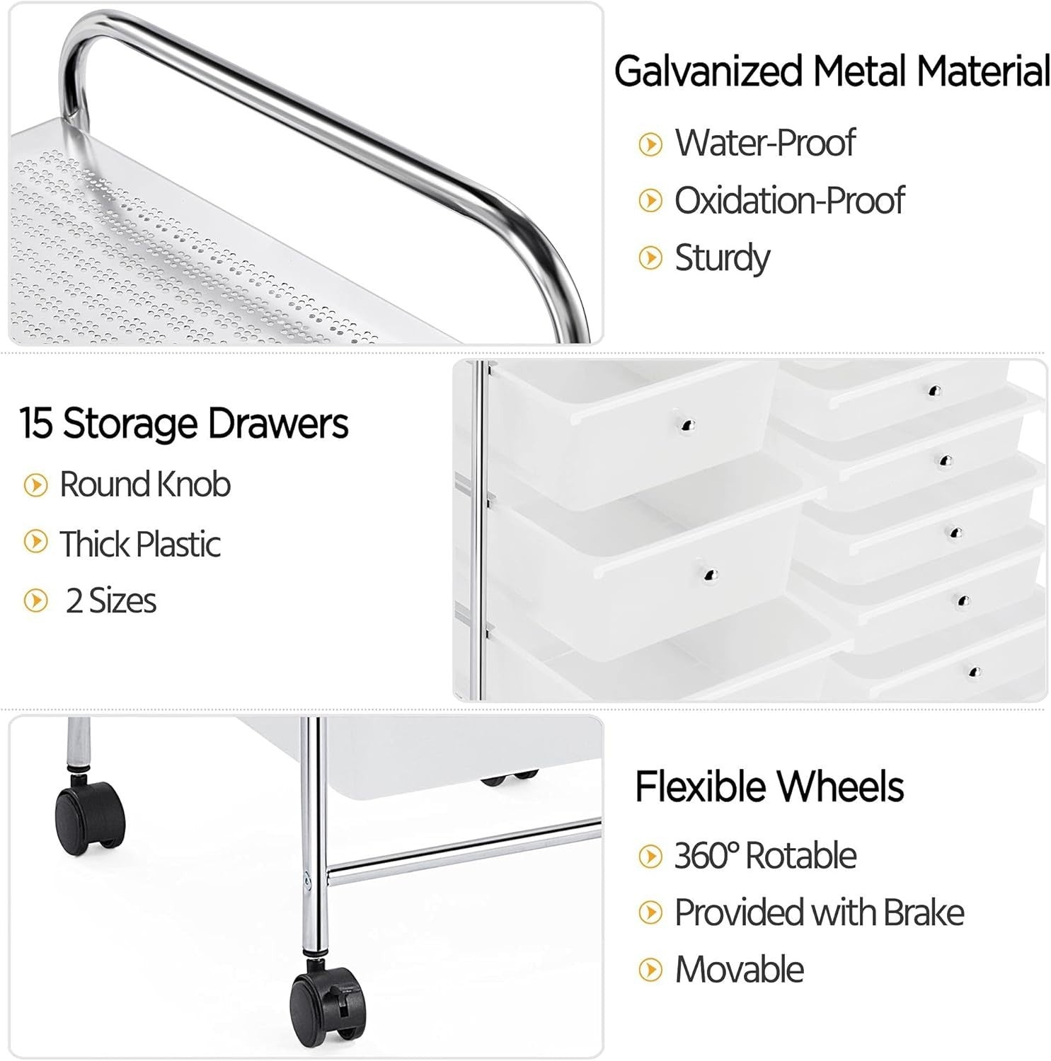 15 Drawer Rolling Storage Cart Organizer Trolley Wheels White