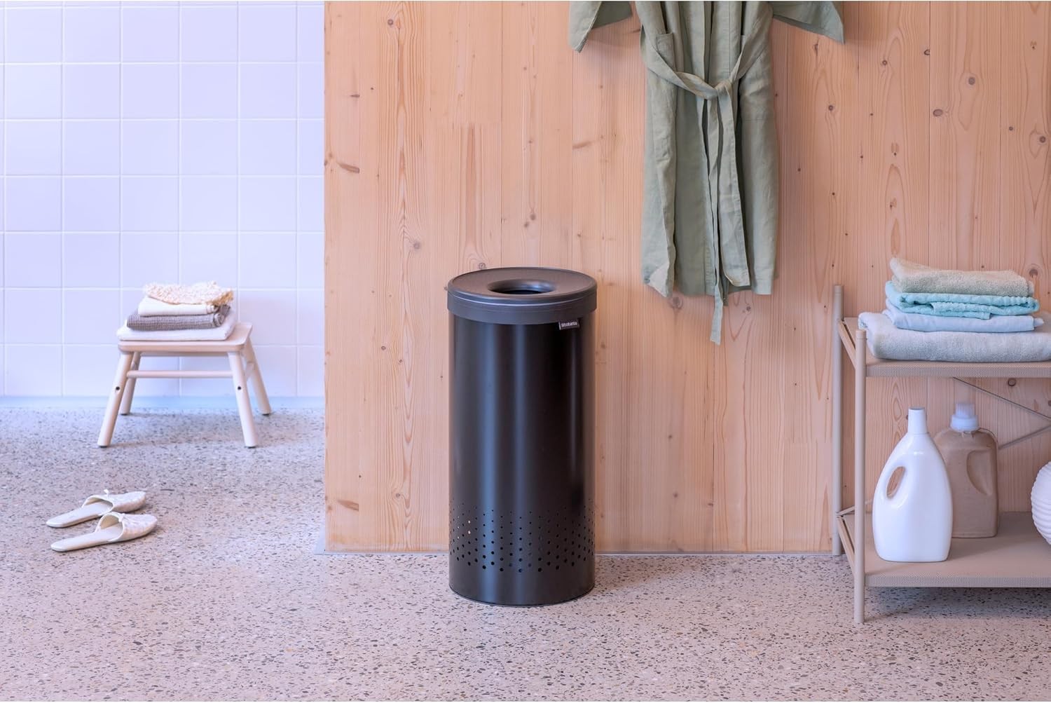 Matte Black 35L Laundry Bin with Lid | Quick-Drop Opening & Removable Cotton Bag