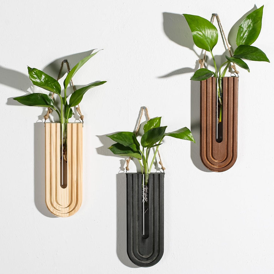 Indoor Wooden Wall Planter Set of 3 Boho Hanging Plant Propagation