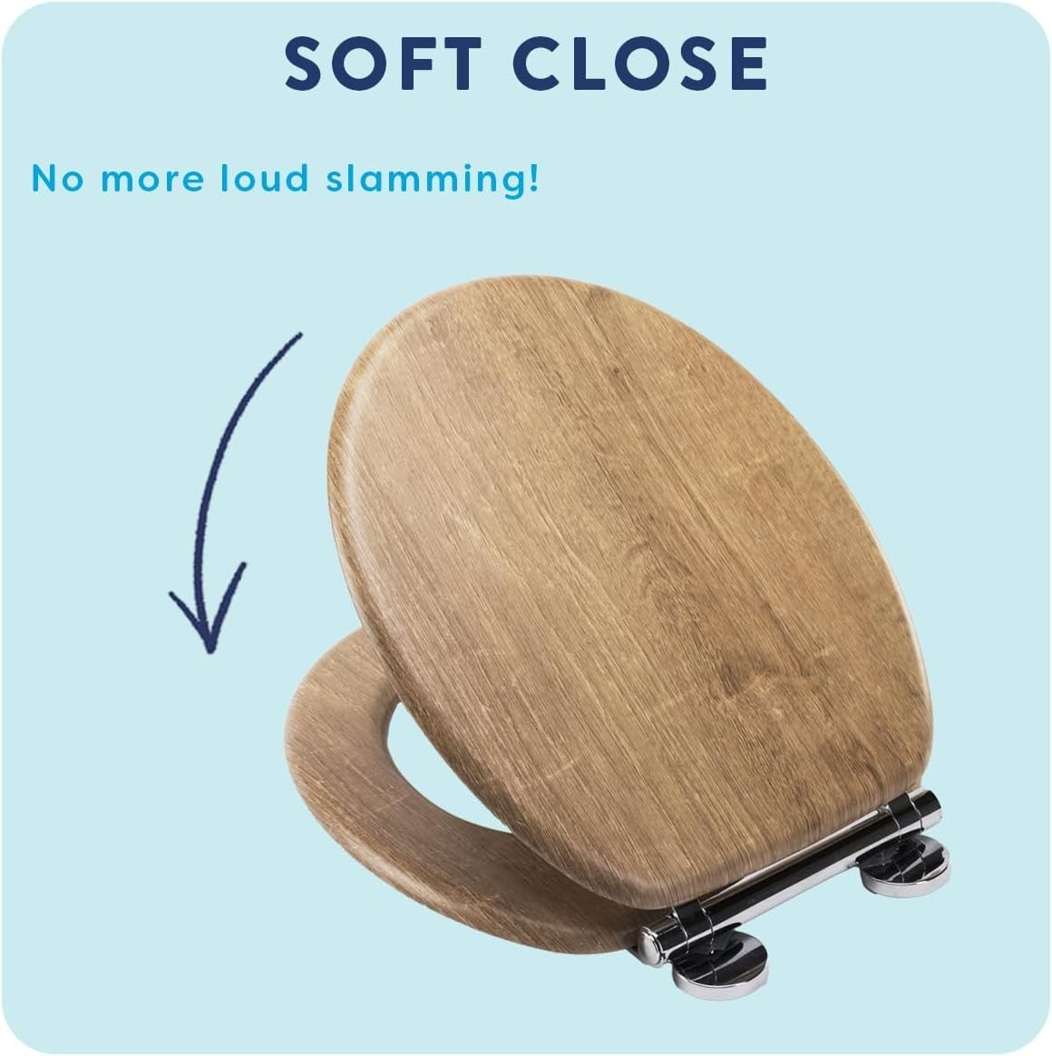 Wooden Toilet Seat Soft Close Quick Release Antibacterial Durable Chrome Hinges