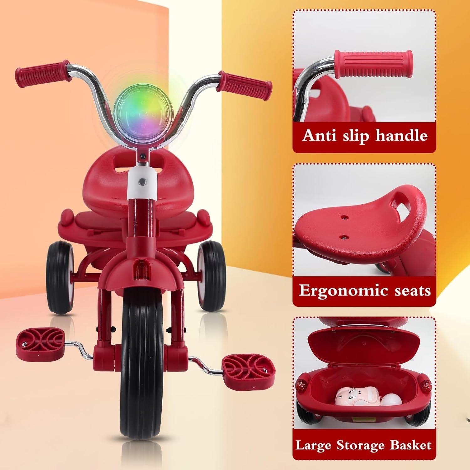 Foldable Toddler Tricycle 3 Wheel Kids Trike Storage Box Age 2-5