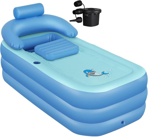 Inflatable Foldable Adult Bathtub 160x84x64cm with Electric Pump & Fast Drain