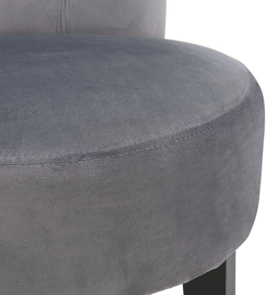 Grey Velvet Vanity Chair with Tufted Back and Wooden Legs – Comfy Makeup Seat