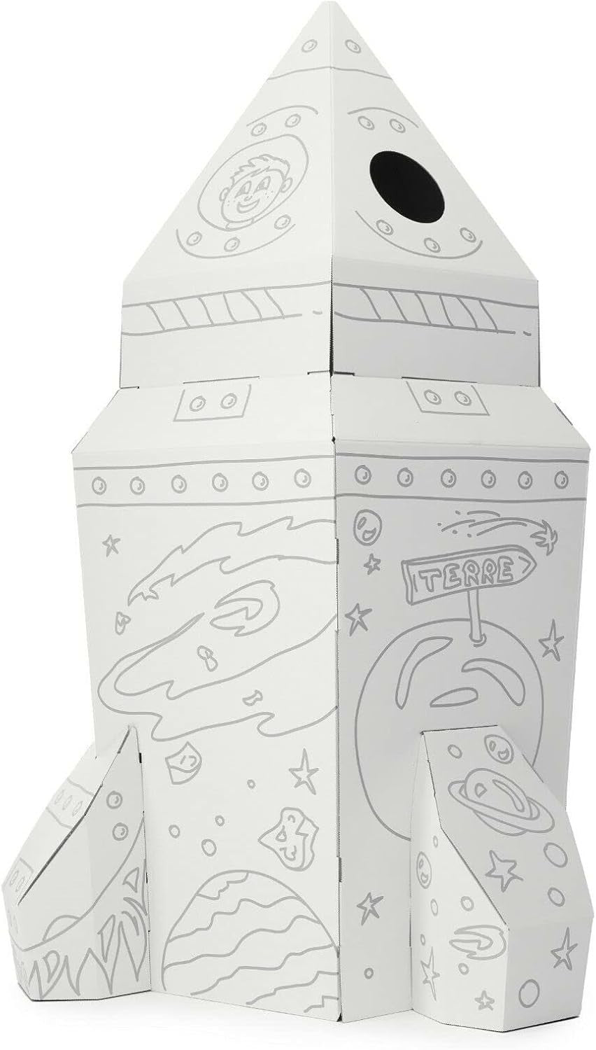 XL Cardboard Spaceship Playhouse Kids Colour In Rocket Craft Toy