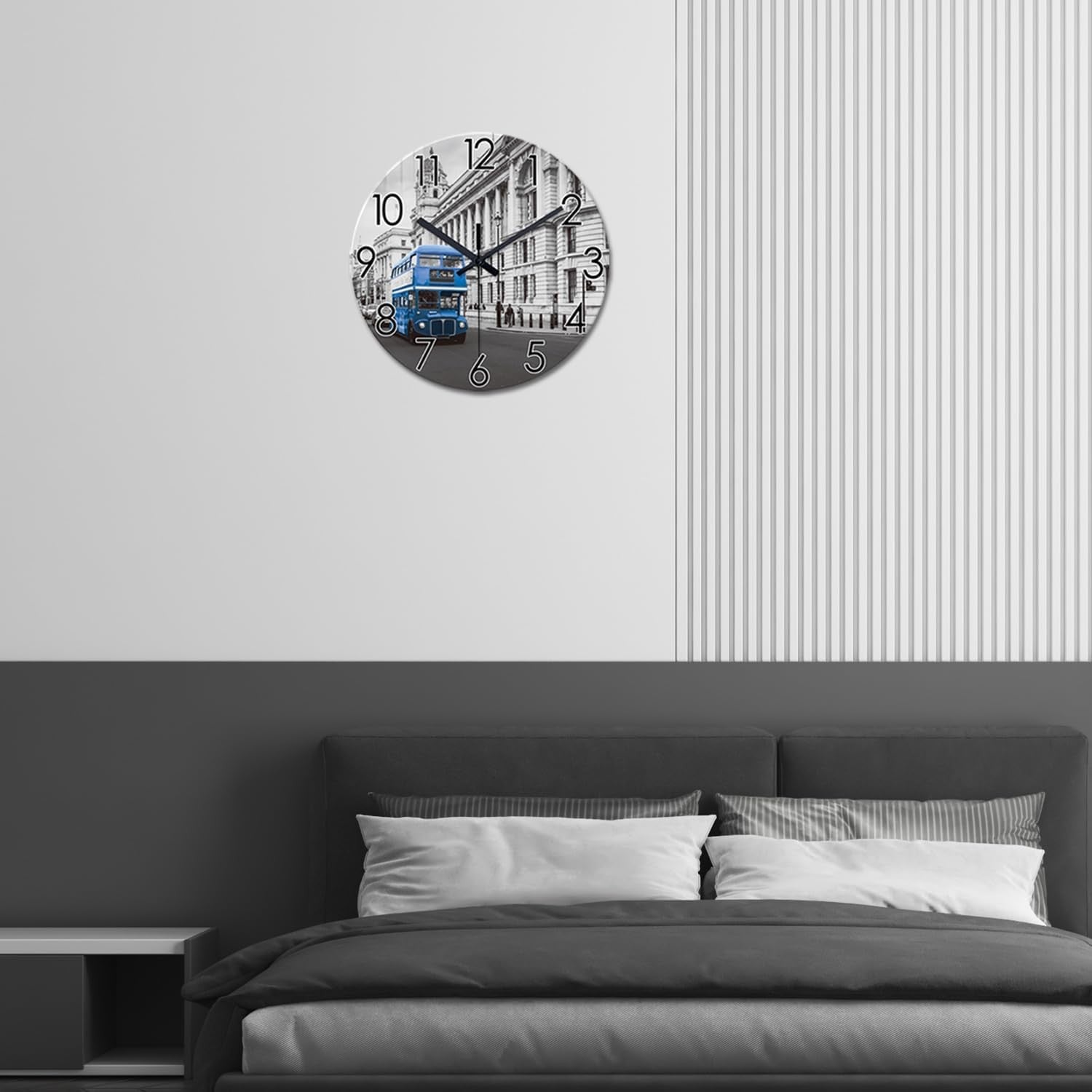 12" London Bus Wall Clock Silent Round Glass Modern Home Decor
