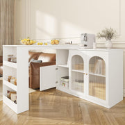 360° Rotating Kitchen Island with Glass Doors & Multiple Storage Shelves White