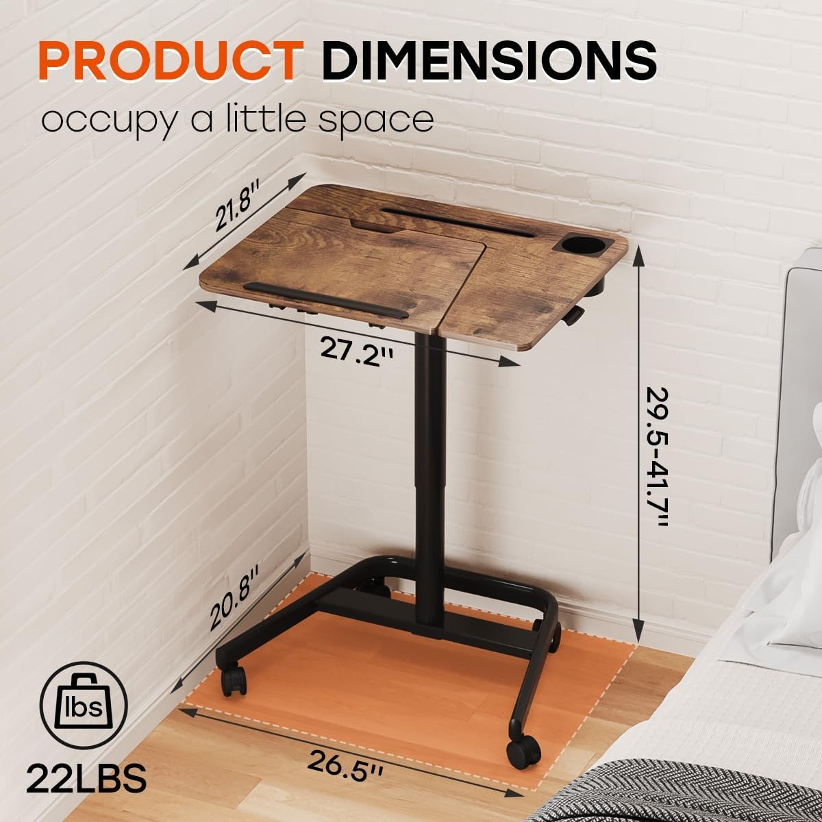 Rolling Standing Laptop Desk Height Adjustable with Wheels Sofa Workstation