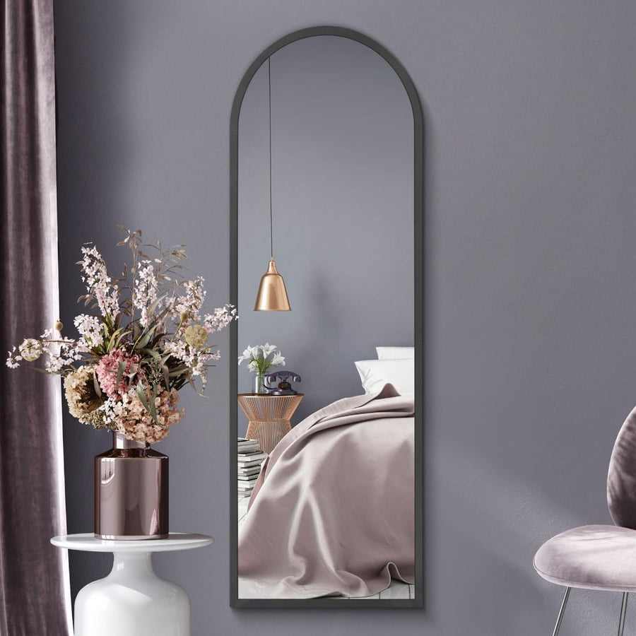 Modern Black Metal Arched Wall Mirror 160x53cm Leaner & Wall Mount