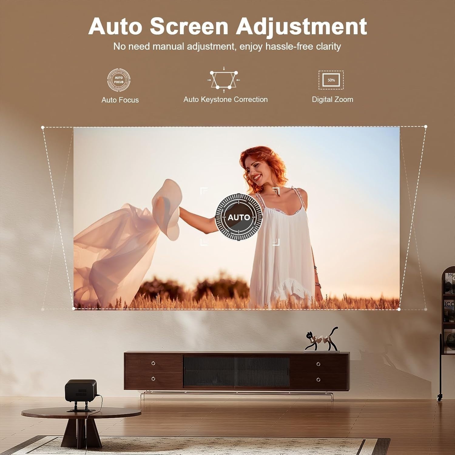 1080P Smart Mini Projector WiFi 6 Bluetooth Netflix Auto Focus 210°