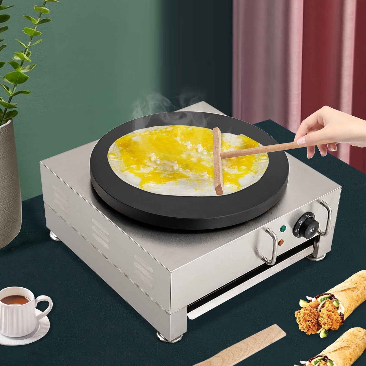 Commercial 16" Electric Crepe Maker 1650W Non-Stick Pancake Griddle