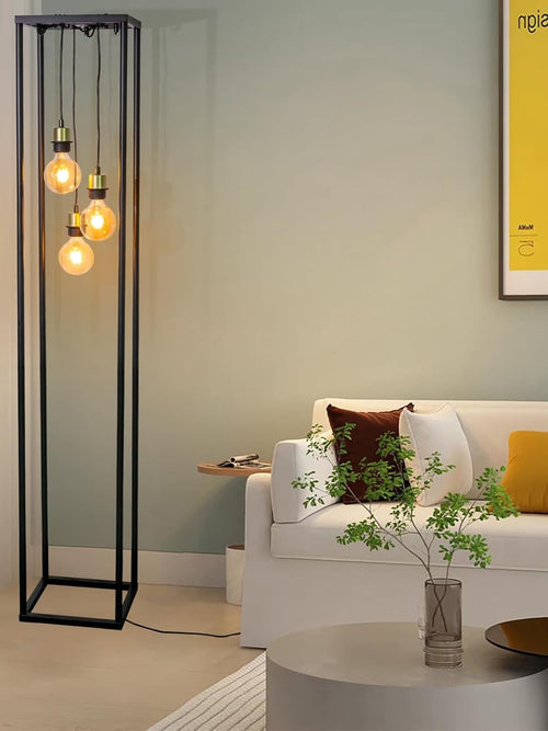 Industrial Metal Floor Lamp Black Square Frame E27 Modern Living Room