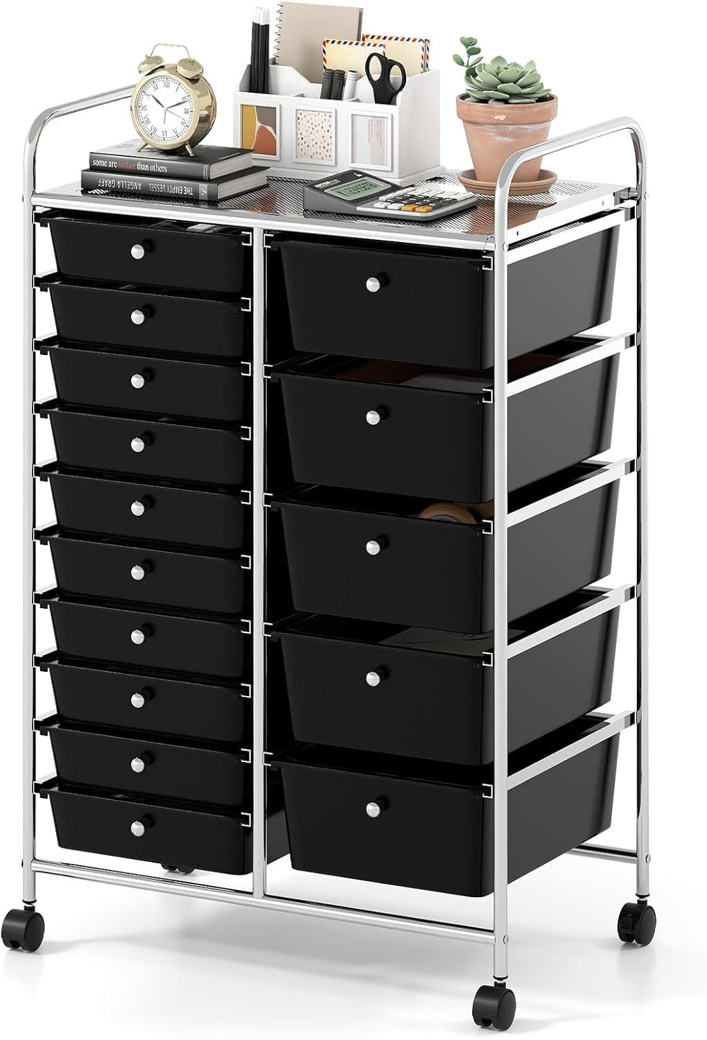 15 Drawer Mobile Storage Cart Rolling Organizer Trolley Lockable Wheels