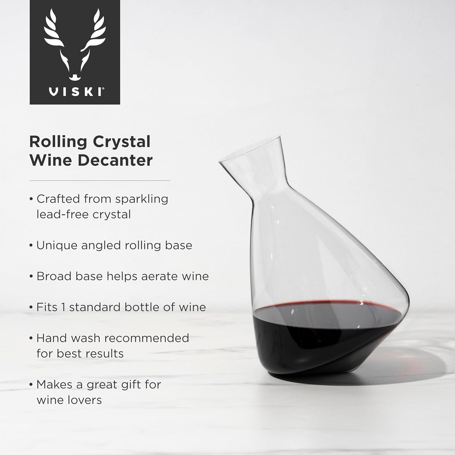 Luxury Crystal Rolling Wine Decanter 75oz – Lead-Free Aeration Carafe Gift