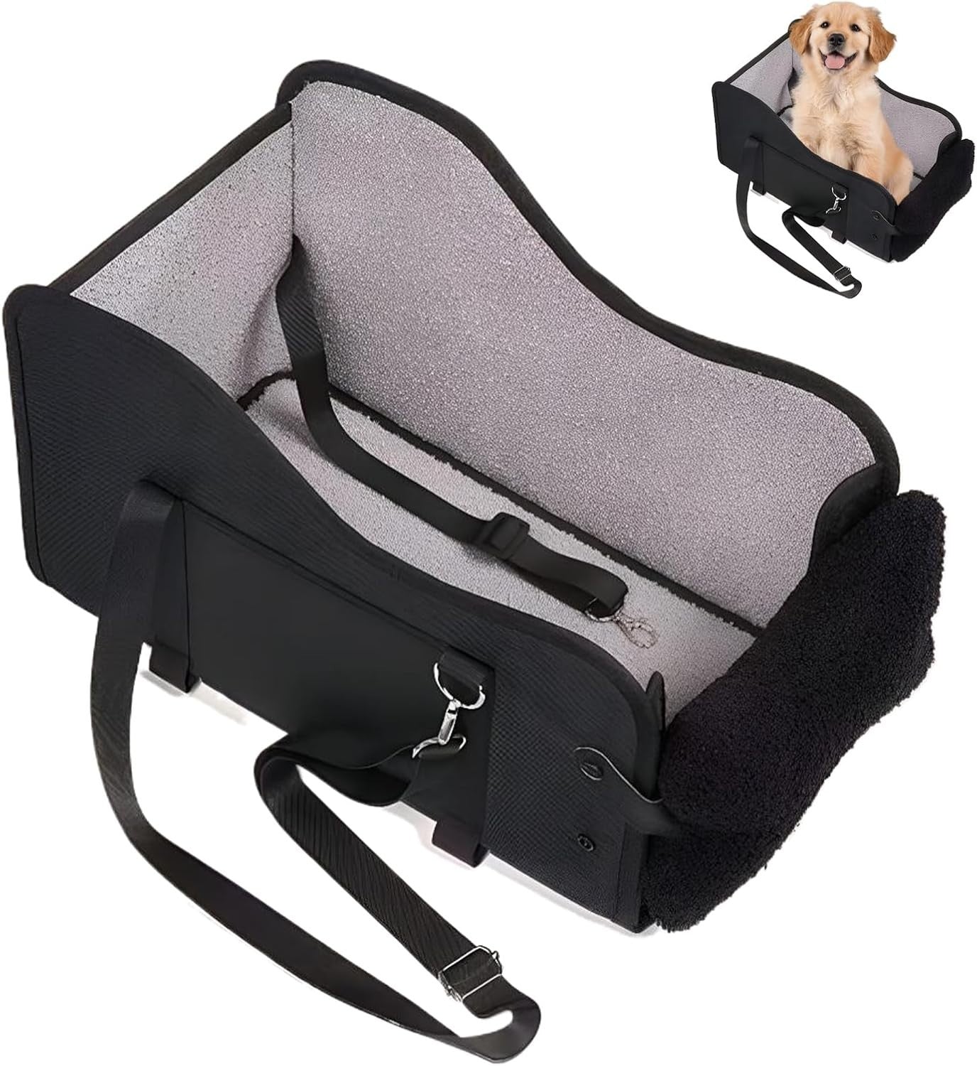 Small Dog Booster Car Seat Washable Travel Bed Safety Belt Black