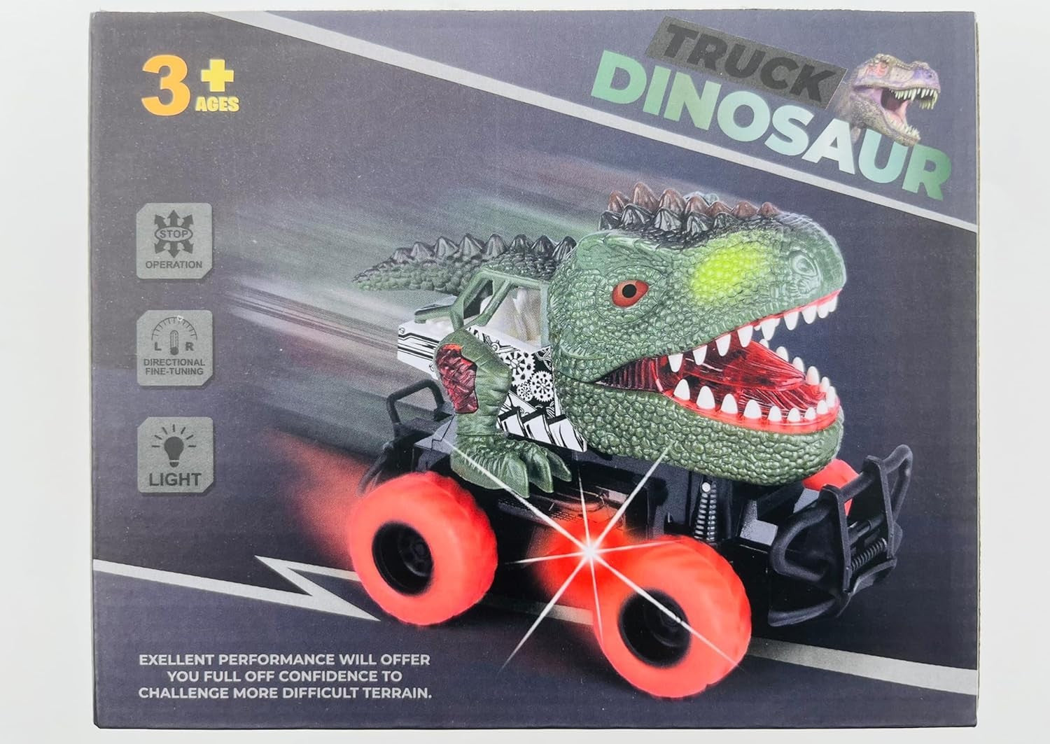 Dinosaur Remote Control Car for Kids 3–8, LED Light Monster Truck Toy