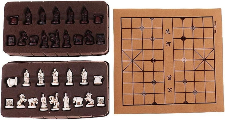 Vintage Xiangqi Folding Leather Chess Set 3D Pieces 32cm