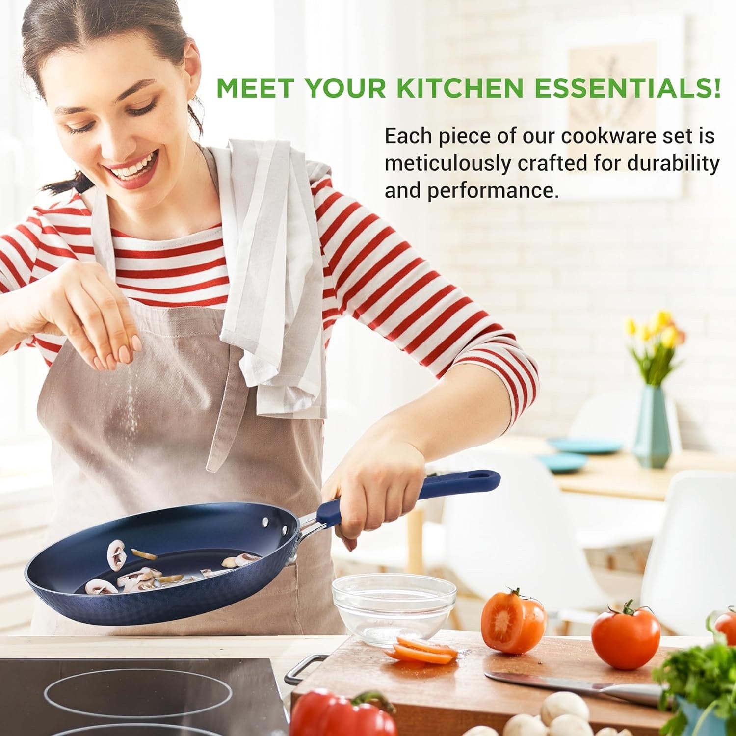 11pcs Blue Diamond Non Stick Cookware Set Induction Ready Pots and Pans with Lid