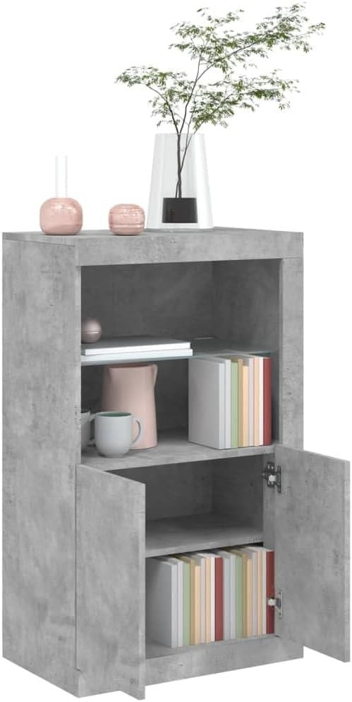 Concrete Grey Sideboard with LED Lights – Durable Storage Cabinet