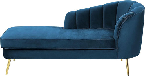 Navy Velvet Chaise Lounge Sofa | Gold Legs, 76cm Seat, Right Hand Design