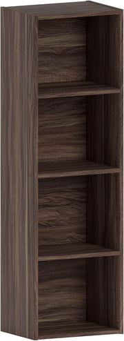 4 Tier Walnut Wooden Cube Bookcase Small Storage Shelf for Living Room Office