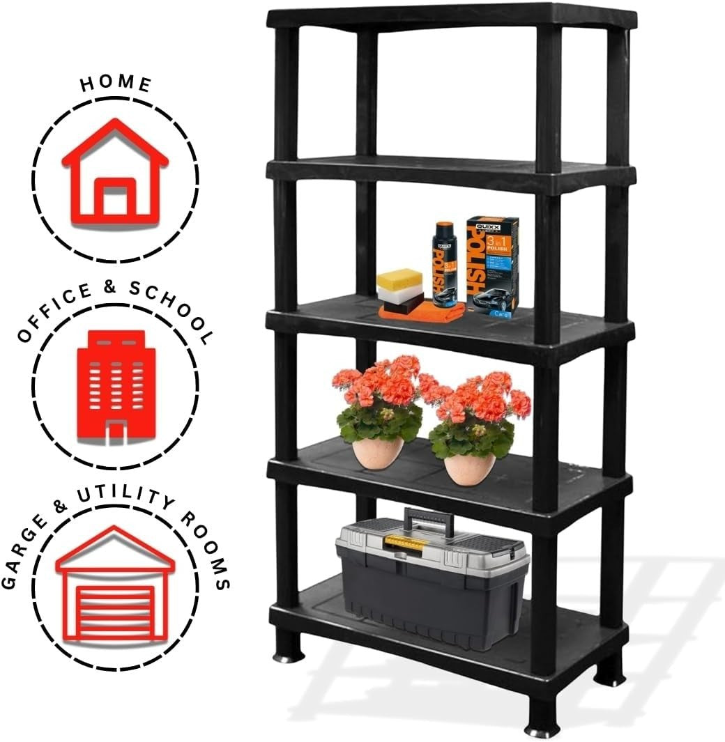5-Tier Plastic Garage Shelf Heavy Duty Freestanding 175x80x40cm Black