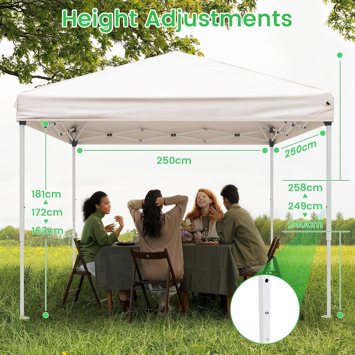 2.5x2.5M Pop Up Gazebo With Sides Windows Waterproof Garden Party Tent Khaki