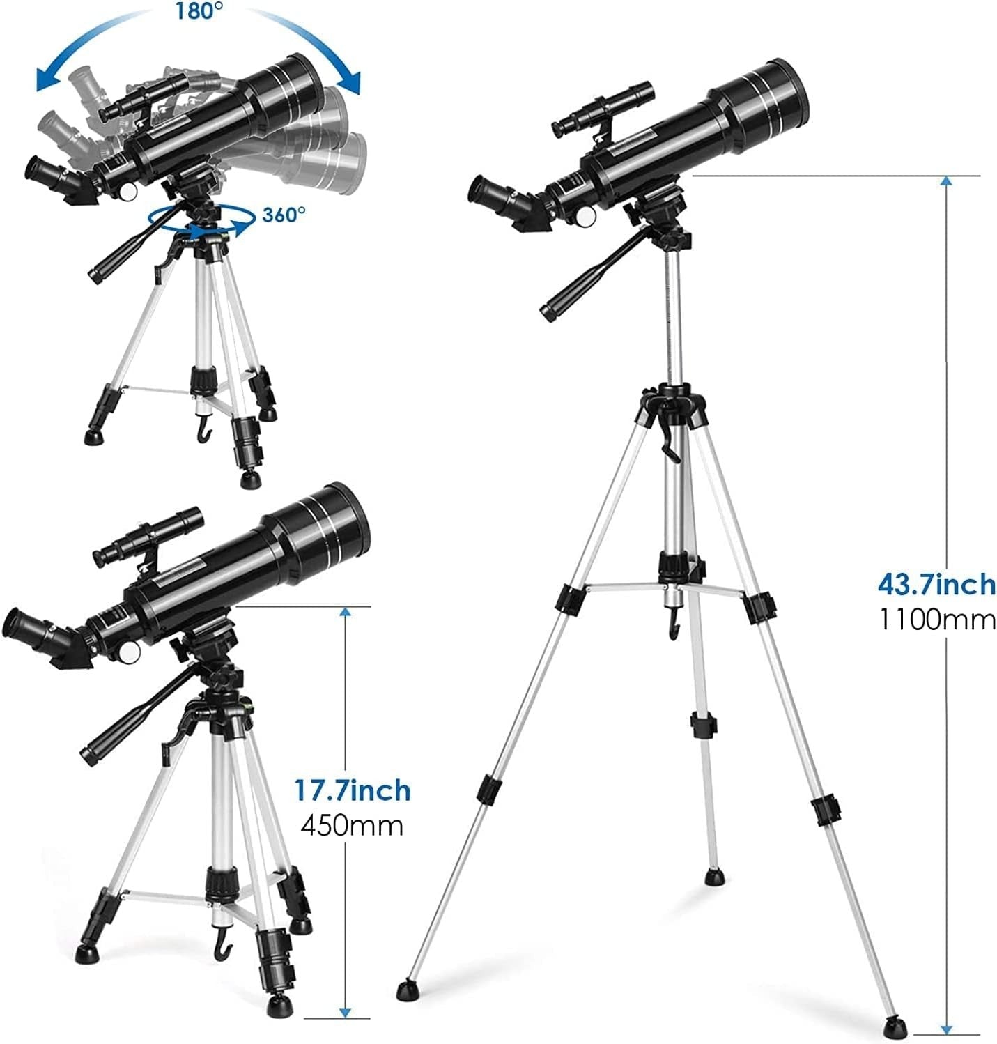 Portable 70mm Refractor Telescope 400mm Travel Scope for Moon & Stars