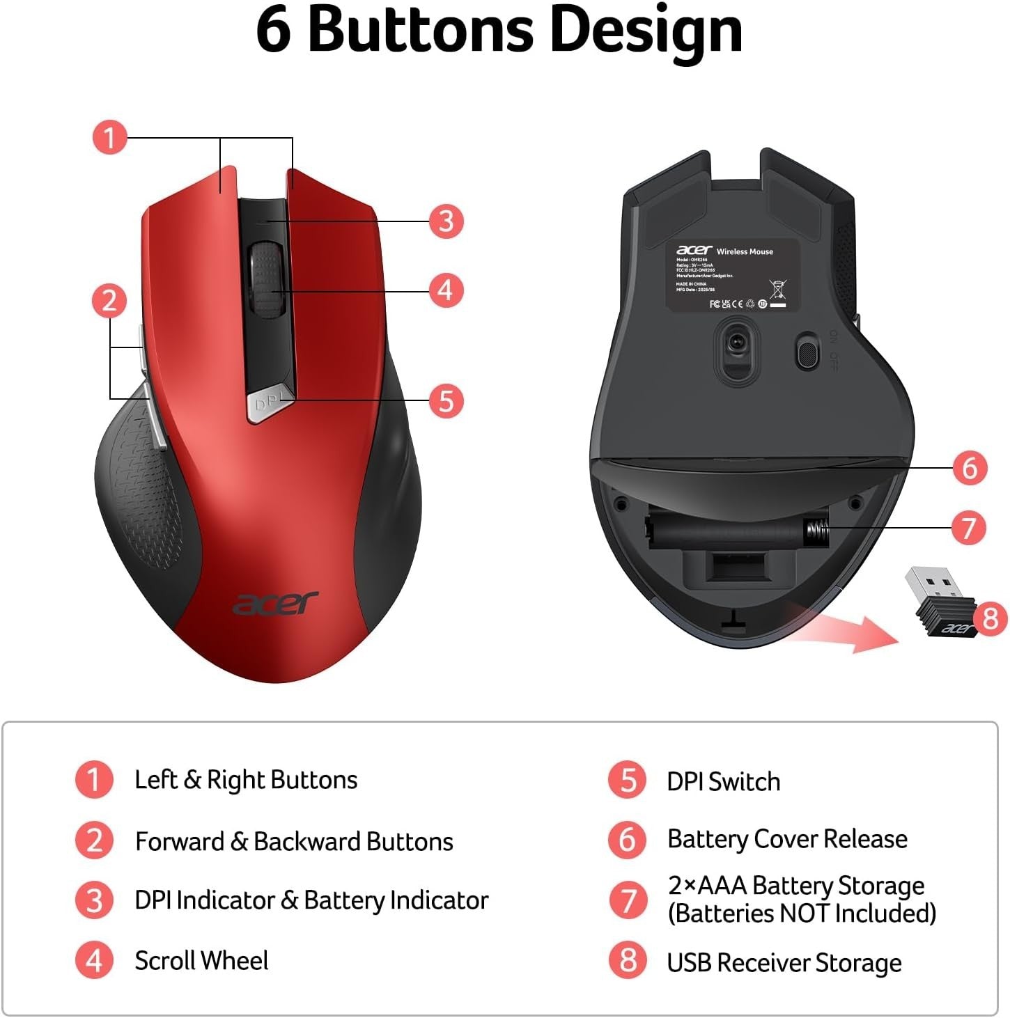 Silent Wireless Ergonomic Mouse 2.4GHz Adjustable DPI 6 Button Office Use