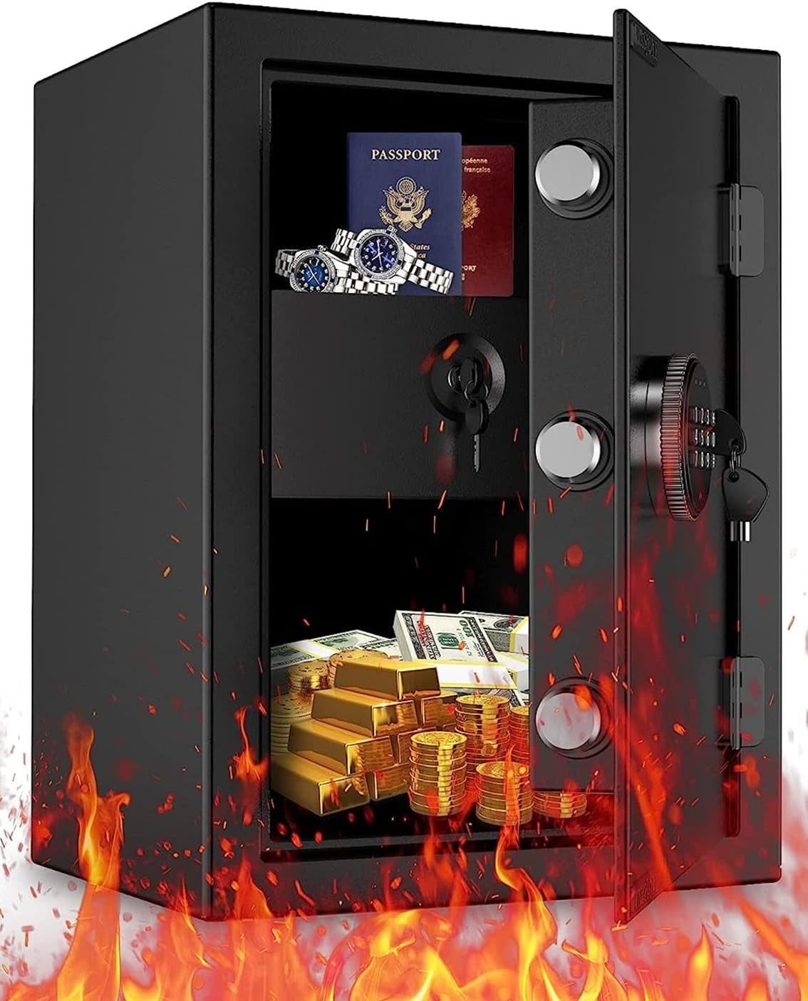 57L Fireproof Safe Box Digital Keypad Security Cabinet with Drawer