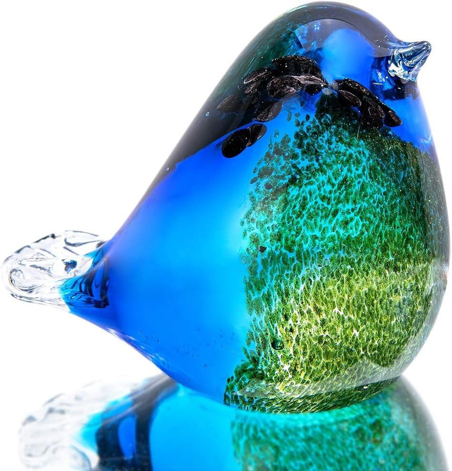 Handmade Blue Glass Bird Ornament | Blown Glass Figurine Art Decor Gift