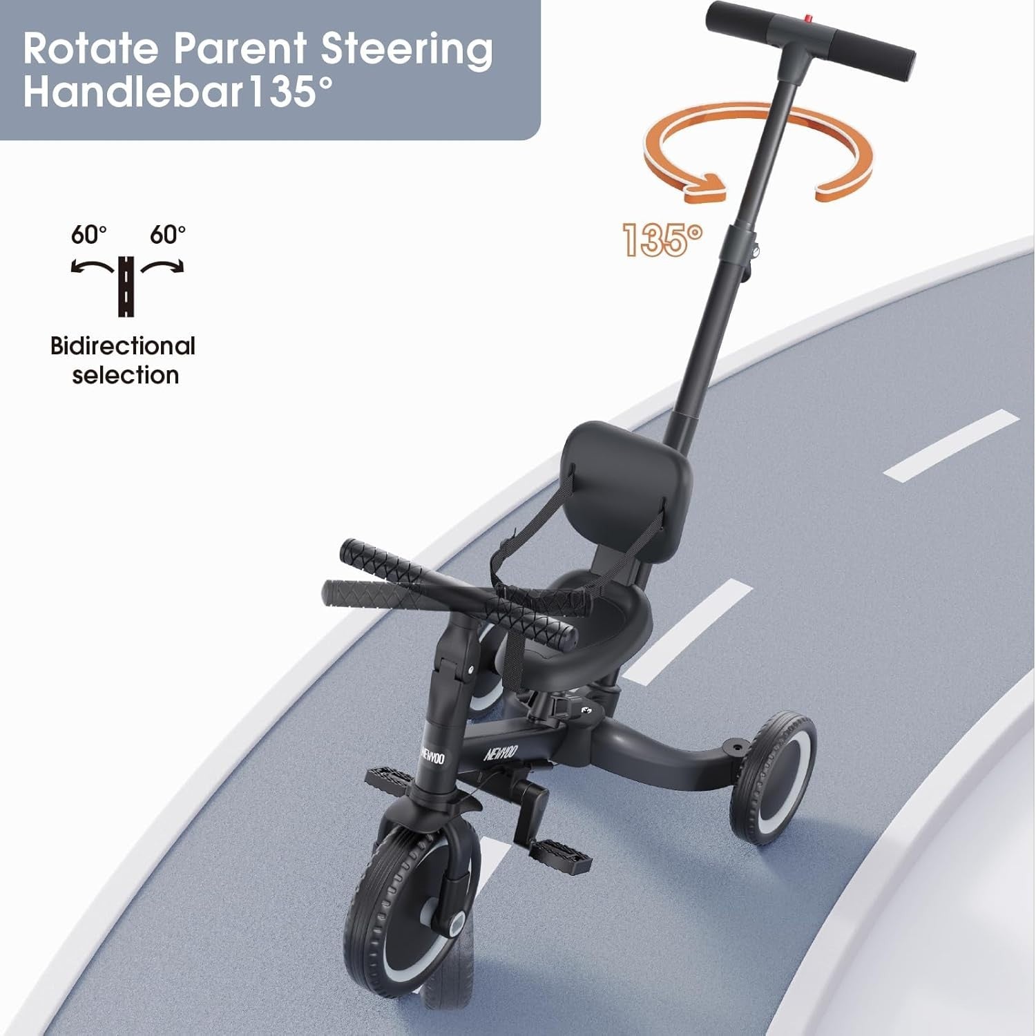 5 in 1 Toddler Tricycle Balance Bike Push Trike w Handle 1-3 Years Black