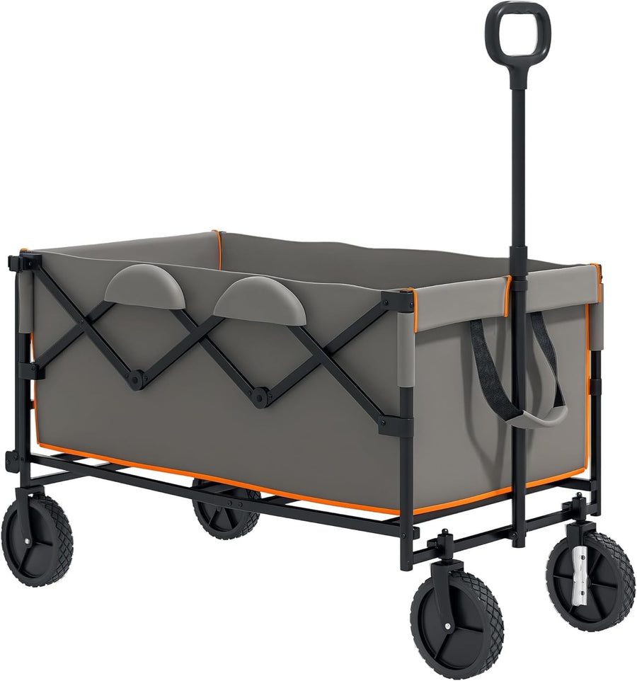 160L Folding Festival Trolley 100kg Heavy Duty Wagon w/ Tailgate – Grey/Orange