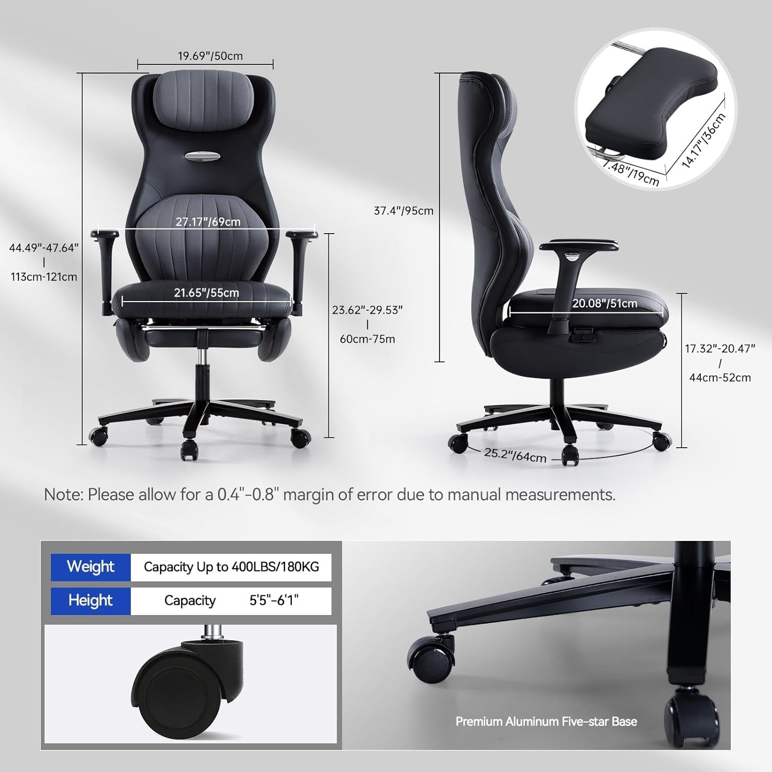 Ergonomic Reclining Gaming Chair Office Desk Chair Faux Leather 4D Arms Black