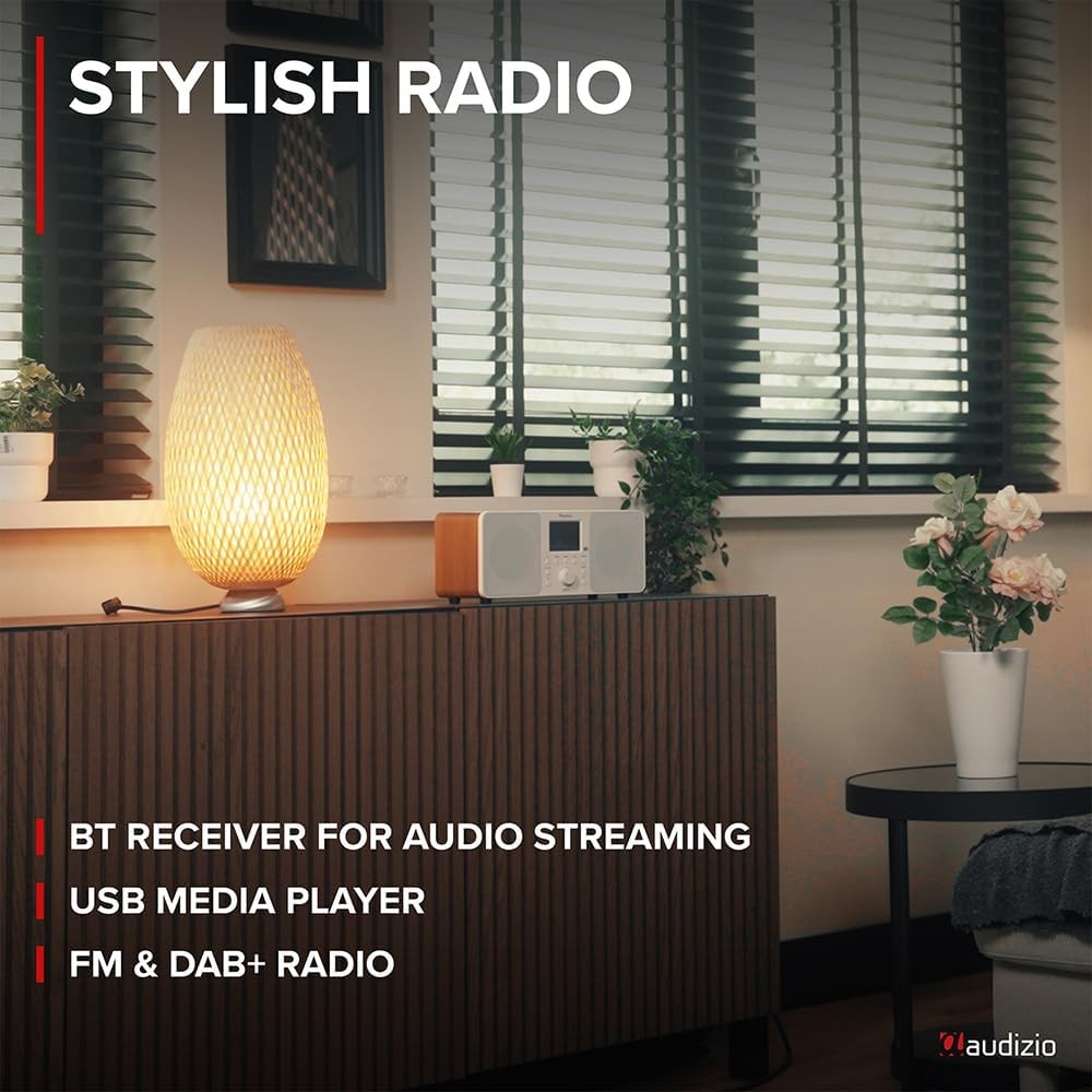 DAB+ Digital Radio Bluetooth Stereo 50W Dual Alarm Remote USB White