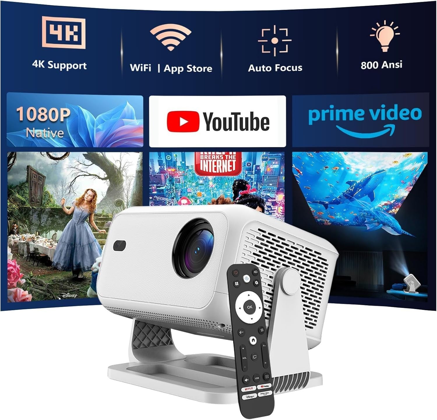 Netflix Official 4K Smart Projector 800 ANSI Auto Focus WiFi Bluetooth